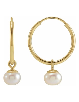 14K Yellow Gold Cultured White Freshwater Pearl 12 mm Endless Hoop Earrings