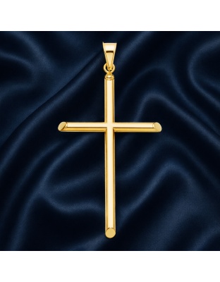 14K Yellow Gold Hollow Round Tube Cross