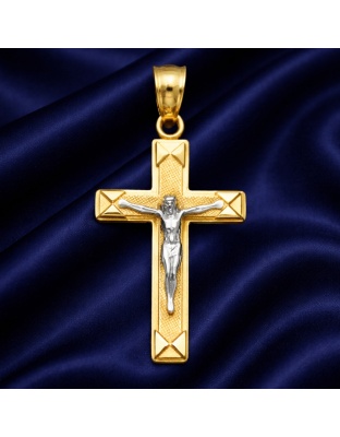 14K Two Tone Gold Crucifix Pendant